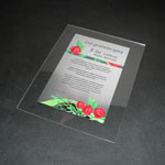 Dyplom na bezbarwnej pleksi i laminacie grawerskim z drukiem w pełnym kolorze