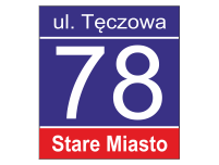 Tabliczki adreswoe z numerem budynku, nazwą ulicy i dzielnicy