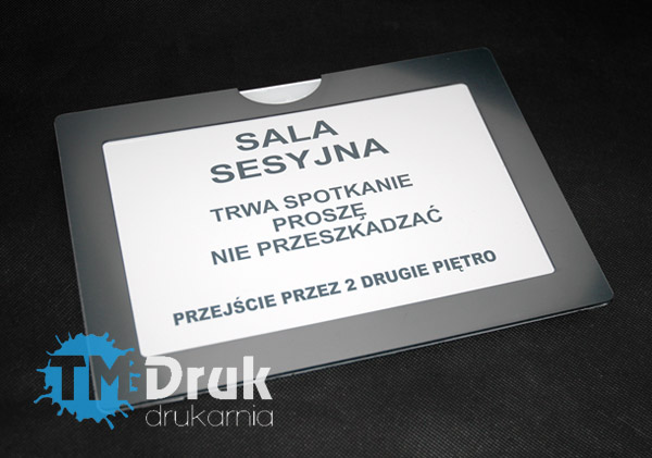 Tabliczka - ramka na wymienną treść, do zamontowania na drzwi - TM Druk