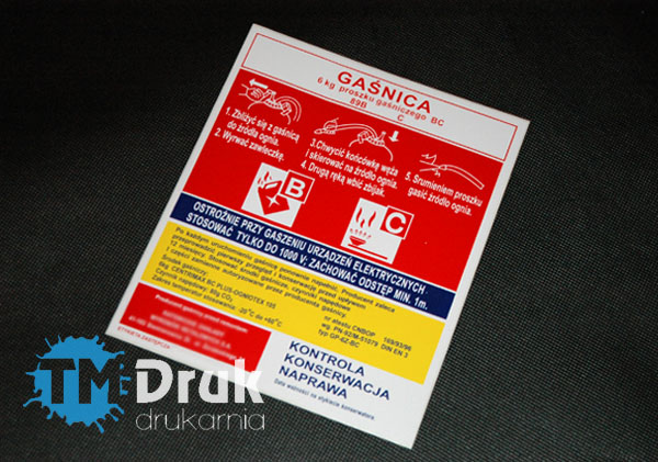 Etykieta zastępcza na gaśnice GP-6Z BC KZWM Katowice - Producent TM Druk