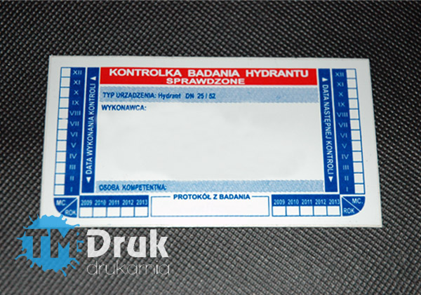 Kontrolka Badania Hydrantu - druk sitodrukiem - Producent TM Druk