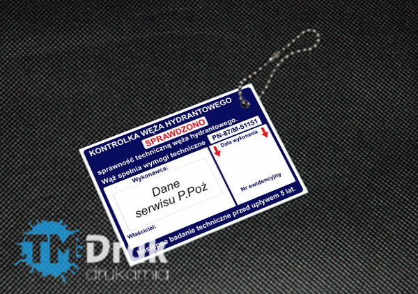 Kontrolka węża hydrantowego drukowana na PCV - TM Druk