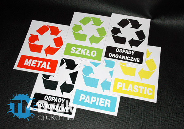 Naklejki na pojemniki do segregacji odpadów - Możliwość wykonania własnych wzorów - TM Druk