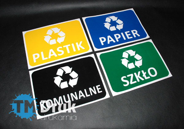 Naklejki do segregacji odpadów: Plastik, Papier, Szklo, Komunalne