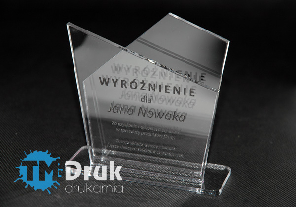 Statuetka z pleksi - Wyróżnienie za uzyskane wyniki w sprzedaży - TM Druk